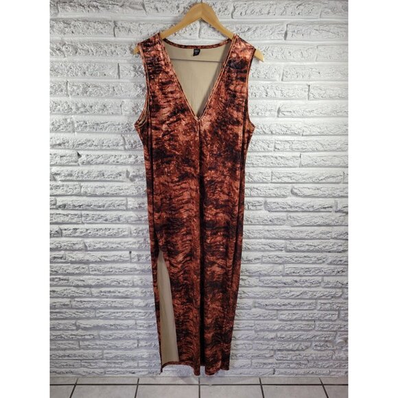SHEIN Dresses & Skirts - Shein Curve Women's 2XL Brown Watercolor Maxi Dress Sleeveless V-Neck WAT114XE